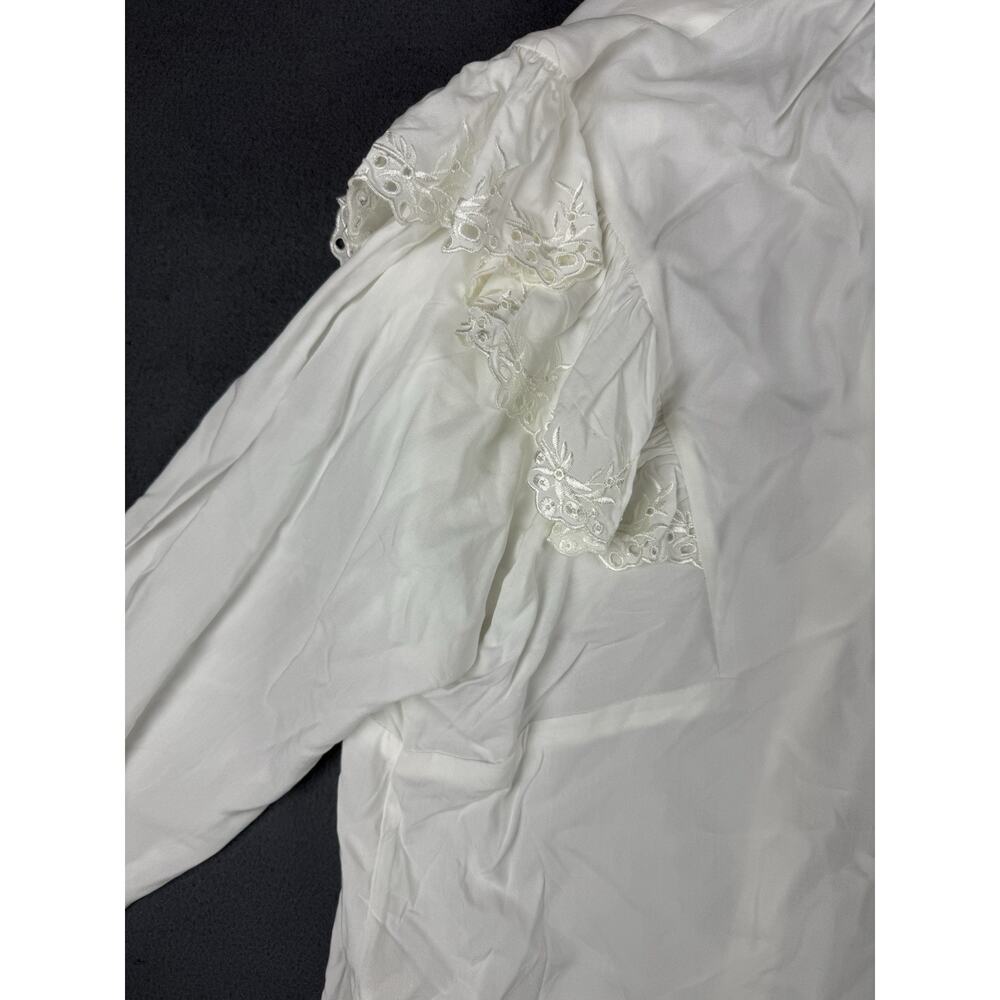 Joie Women's Ruffle Round Neck Lace Trim Long Sleeves Blouse White Size XL - Picture 6 of 9